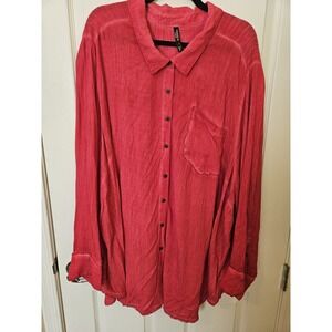 Torrid Sleep Dark Pink Long Sleeve Gauzy Button Down Raw Hem Shirt, Plus 6X